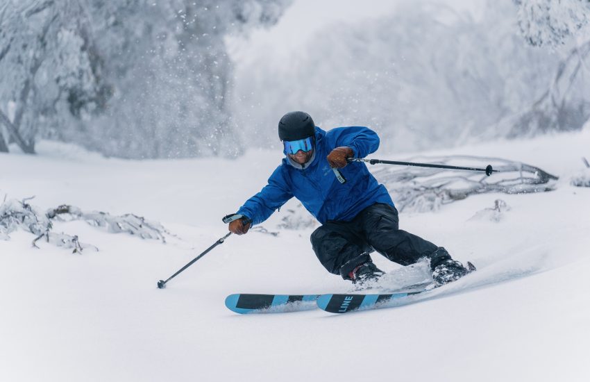 Aggressive skiing in new snow